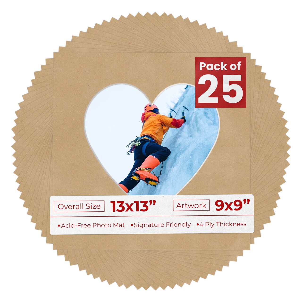 Beige Suede Mat Board for 13x13 Frames - Heart Opening for 9x9 Photos